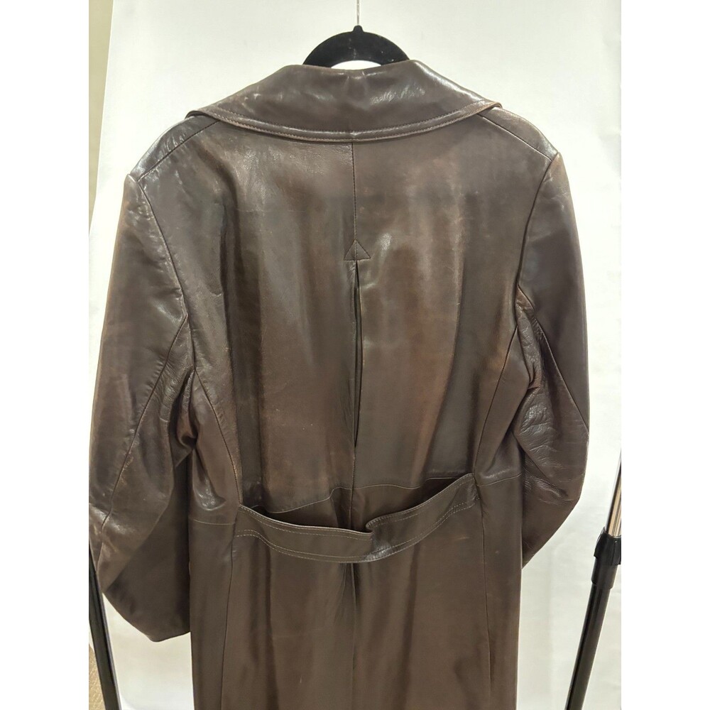 Vintage Spanish Soft Glove Leather Trench Coat Rich Brown Lined Belted Buttons - Picture 6 of 11